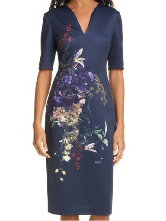 Ted Baker Dresses & Skirts - Ted Baker Navy Floral Midi Dress with Multicolor Bouquet Print